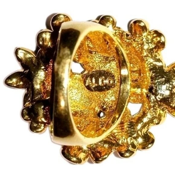 ALDO Size 9 Vintage Vibrant Floral Lady Bug Ring Gold Tone Enamel Rhinestone - Picture 4 of 7